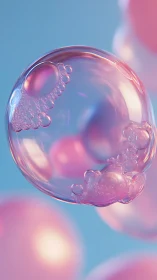 Iridescent soap bubble floats in soft pastel light.