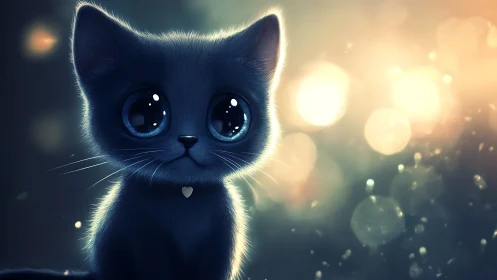 Blue Feline Portrait with Luminescent Background