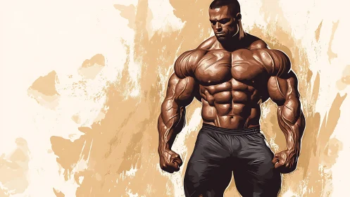 Hyper-defined bodybuilder illustration with sculpted anatomy.