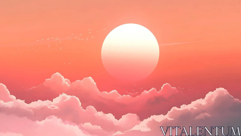 Sunset sphere over pastel clouds in minimalist skyscape.