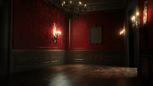 Candlelit red salon glows with quiet, old-world elegance