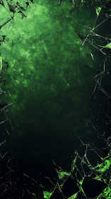 Shattered dark green abstract texture with broken edges.