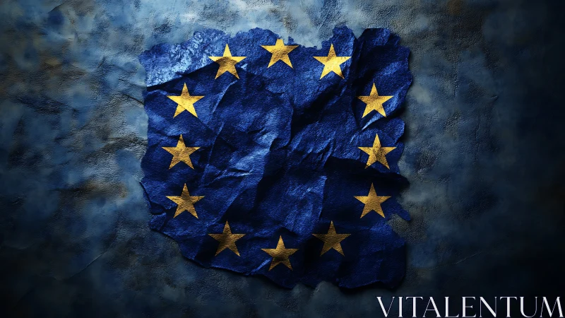 Crumpled European Union flag with twelve yellow stars