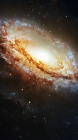 Edge-on spiral galaxy rendered with luminous dust bands