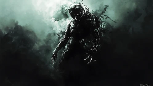 Alien shadow emerges from toxic mist in eerie silence.