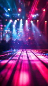 Neon-lit nightclub floor with dynamic bokeh light trails.