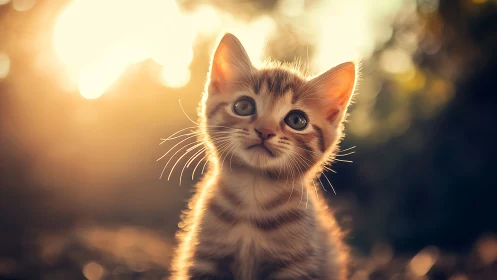 Sunlit Kitten's Golden Gaze in Bokeh Haze.