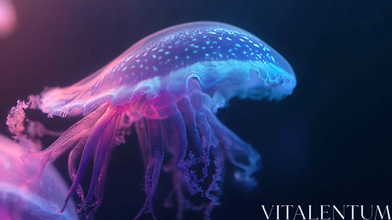 Luminescent jellyfish drifting through neon ocean glow.