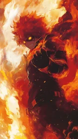 Blazing hero rising through swirling storms of fire.