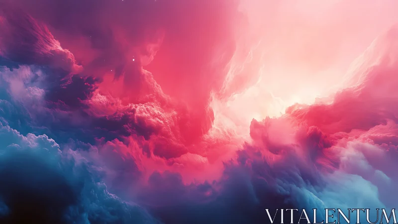 Nebula clouds glow in vivid pink and cyan light storm