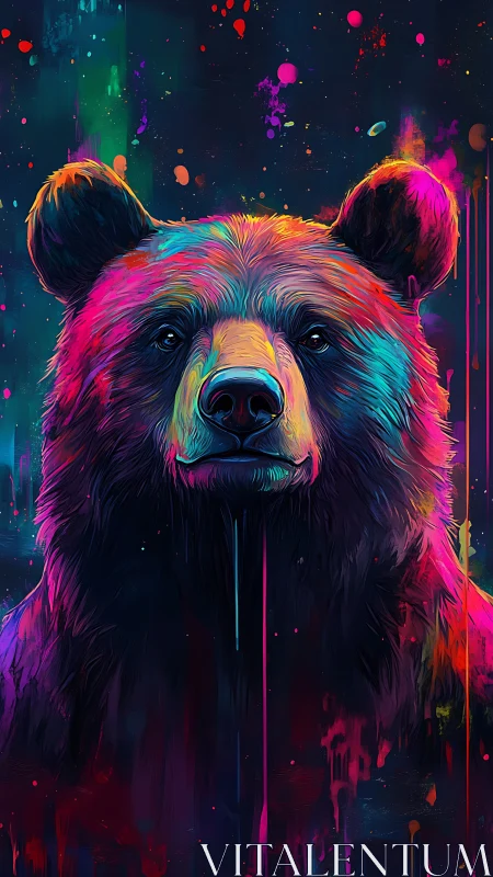 Nebula fur and neon claws crown a cosmic spirit bear.