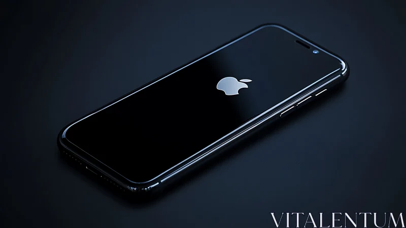 Black smartphone with illuminated Apple logo on dark background