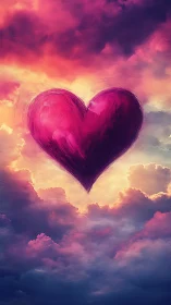 Heart shape rendered against dramatic cloud formations and gradient atmosphere