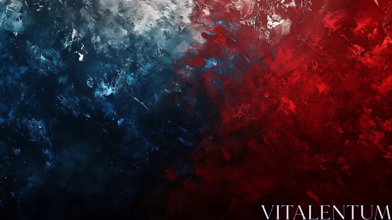 Abstract red blue white textured paint split canvas field.