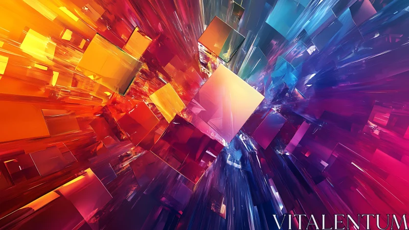 Vibrant Abstract Cubes in Motion, Digital Art Explosion Style.