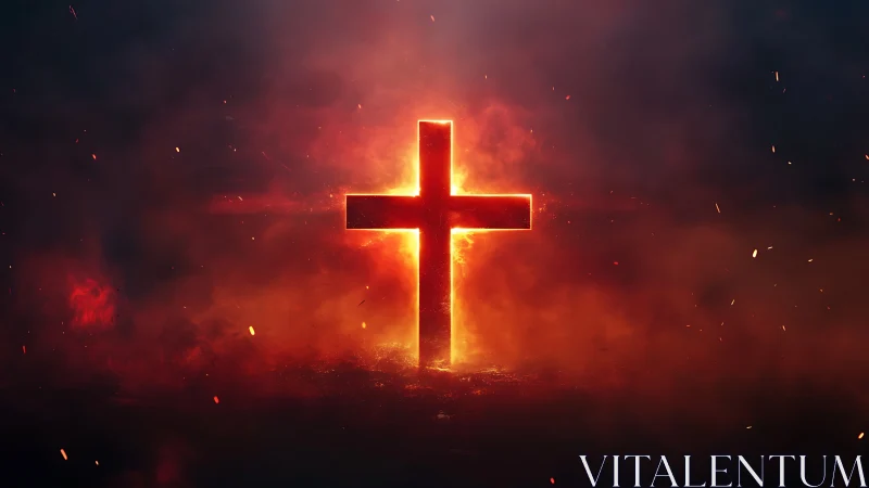 Luminous Cross Silhouette in Volcanic Atmospheric Glow.