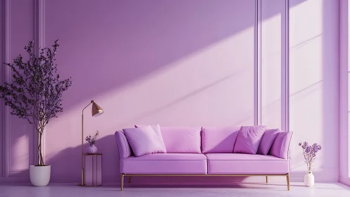 Soft lavender living room showcases modern pastel sofa