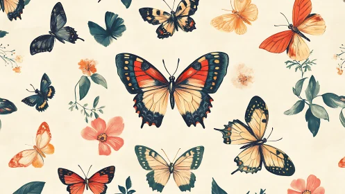 Multispecies lepidopteran pattern with botanical accentuation.