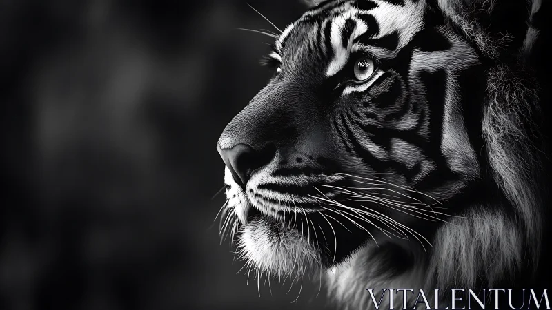 Tiger profile in sharp black and white close-up lighting