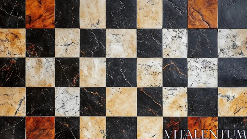 Checkered Marble Tile Pattern in Warm and Dark Tones, Top View.