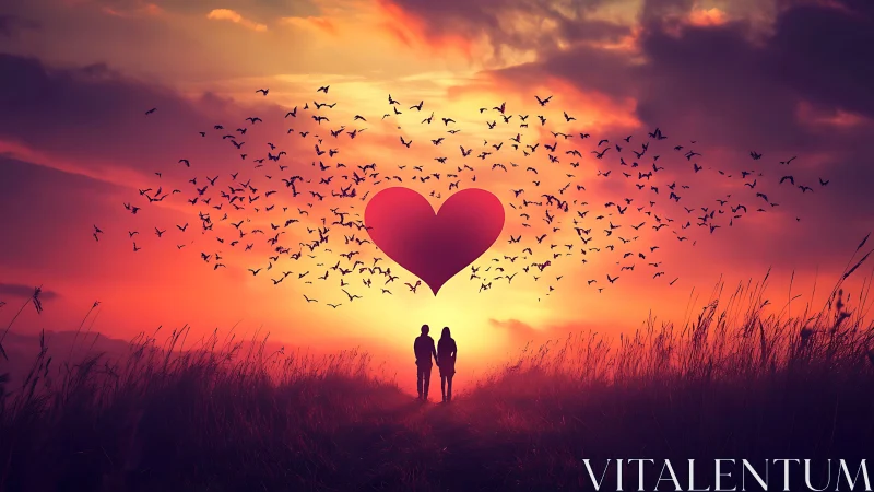 Two Hearts Connected Under a Romantic Sunset Sky.