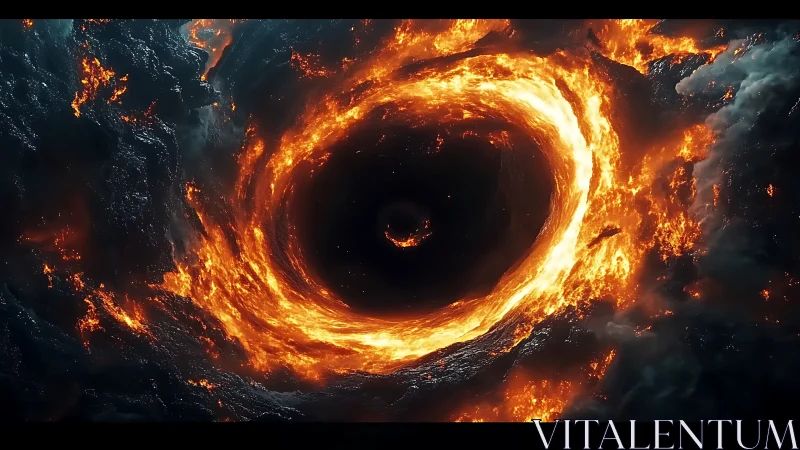 Molten cosmic vortex swirls through collapsing dark void.