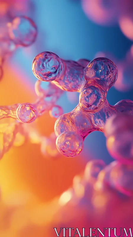 Glowing molecular spheres float in radiant neon gradients.