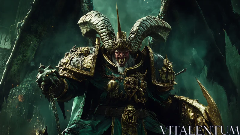 Baroque demonic warlord in ornate armor, fantasy digital painting.