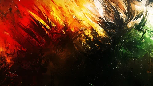 Color storms collide as burning petals slice through shadow