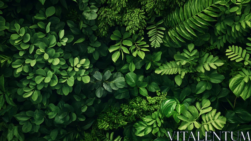 Lush tropical foliage canopy with layered verdant textures.