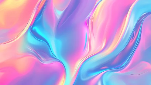 Iridescent neon gradients flow across liquid abstract surface