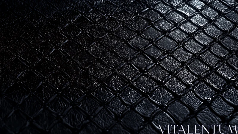 Macro study of black reptilian leather grid texture surface.