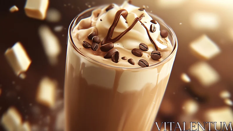 Iced coffee milkshake rendered with hyperreal lighting detail