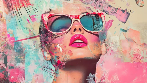 Sunlit pop art portrait in splashes of pink and teal.