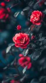 Red Roses in Teal Shadow Depth.