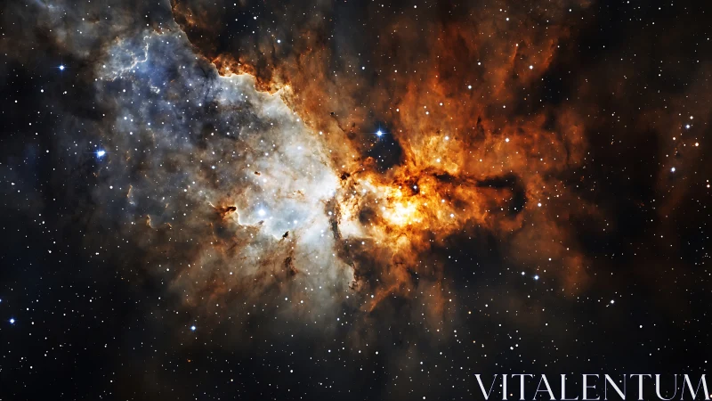 Stellar nursery nebula with ionized gas plumes and dust pillars.