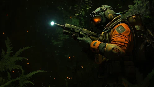 Jungle dusk listens as a lone space ranger traces fireflies