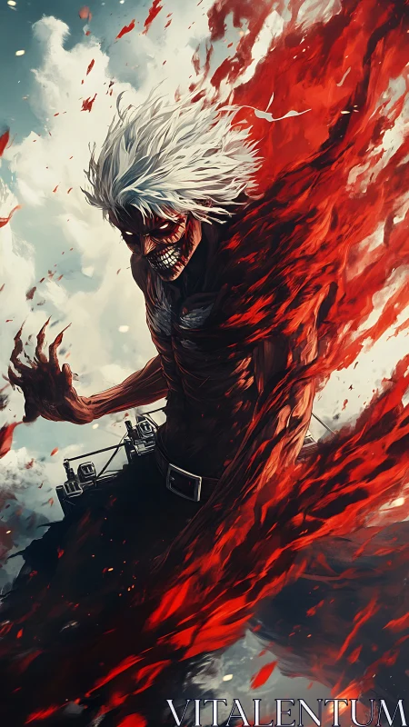 Demonic warrior erupts through swirling red energy torrents