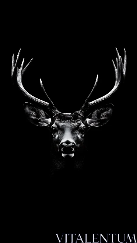 Regal stag portrait glows softly against deep black night