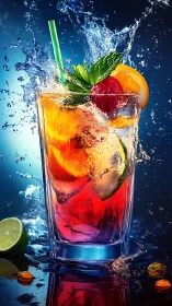 Tropical Beverage with Citrus, Berries, and Dynamic Water Splash.