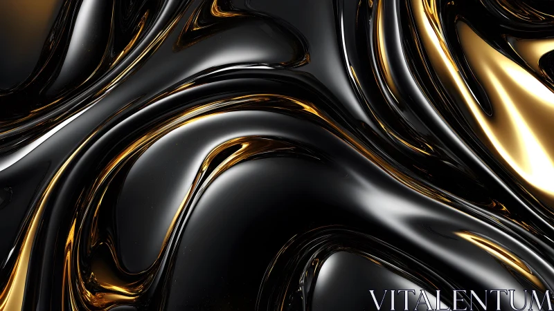 Abstract black and gold fluid waves, modern luxury digital art.
