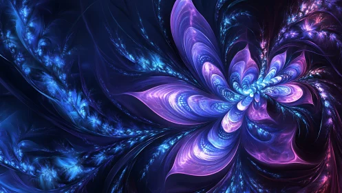 Fractal luminescent petal bloom in rotational symmetry field.