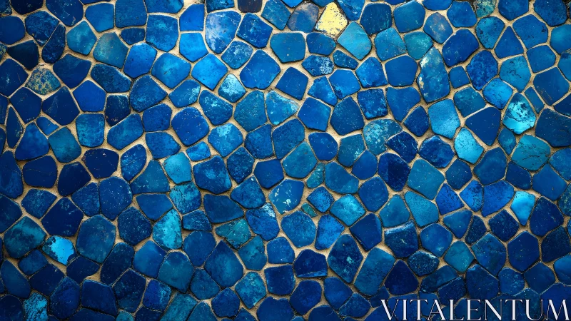 Artistic mosaic of irregular blue stones with rustic texture.