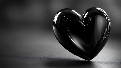 Black Obsidian Heart Form: Specular Reflective Geometric Sculpture