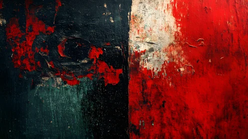 Abstract textured wall with peeling red paint in grunge style.