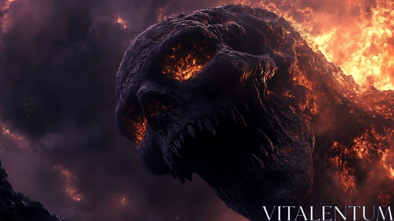 Molten skeletal leviathan emerging from infernal stormfront