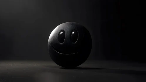 Minimalist dark smiley face sphere in dramatic lighting style.