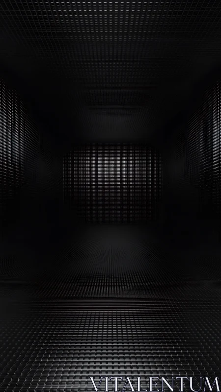 Dark metallic grid tunnel with subtle reflective depth.