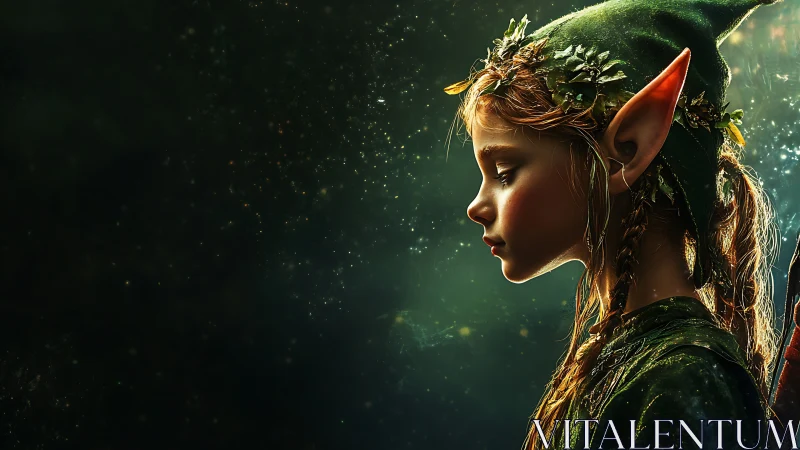 Profile view of young elf figure in dim forest light.