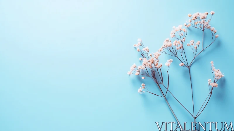 Delicate Pink Floral Specimens Against Cyan Background with Minimalist Aesthetic